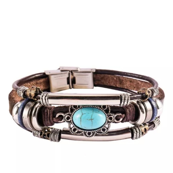 1 left Brown faux leather multi layered bracelet - Picture 2 of 8